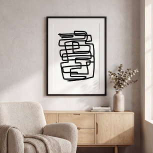  Contemporary black and  white simple geometric  Poster