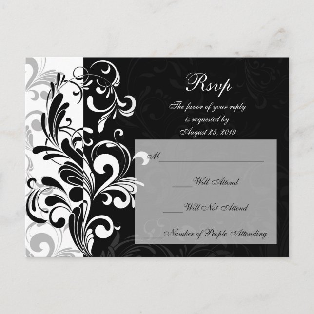 Contemporary Black and White Swirl Invitation Postcard (Front)