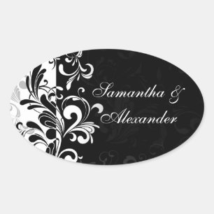Contemporary Black and White Swirl Oval Sticker