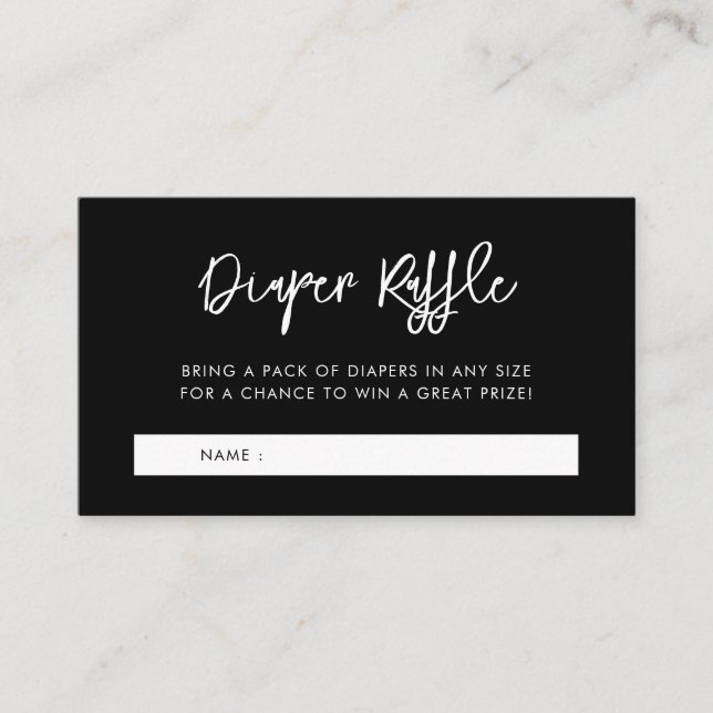 Contemporary black Baby shower diaper raffle Enclosure Card (Front)