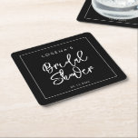 Contemporary black Bridal Shower Square Paper Coaster<br><div class="desc">A bold and trendy typography for your party stationery,  simple yet elegant with a black and white theme. Fully customisable: you can change the colours of the font and background if needed.</div>