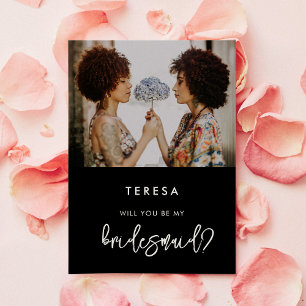 Contemporary black Bridesmaid proposal photo card