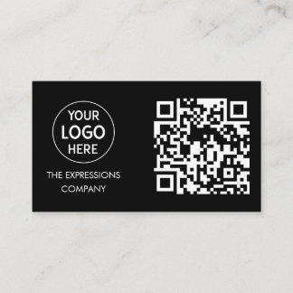 Contemporary Black Custom Logo with QR Code Square Business Card
