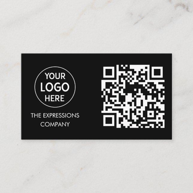 Contemporary Black Custom Logo with QR Code Square Business Card (Front)