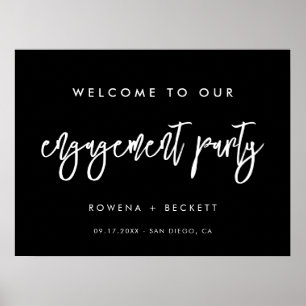 Contemporary black Engagement party welcome Poster