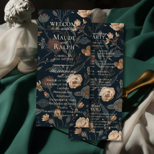 Contemporary Black Floral Wedding Ceremony Program