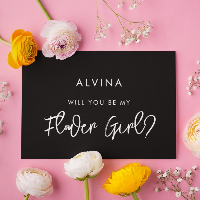 Contemporary black Flower girl proposal card (Creator Uploaded)