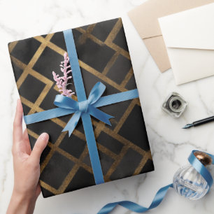Contemporary Black Gold Geometric Abstract Pattern Wrapping Paper
