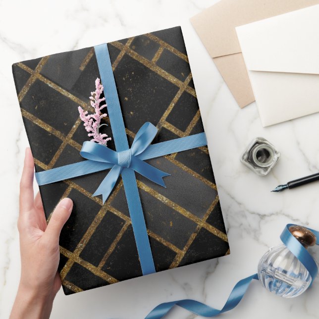 Contemporary Black Gold Geometric Abstract Pattern Wrapping Paper (Gifting)
