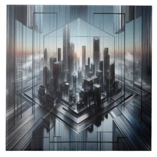Contemporary Black Grey Metallic Futuristic City  Tile