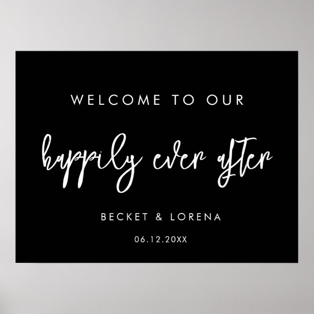 Contemporary black Happily ever after Welcome Poster (Front)