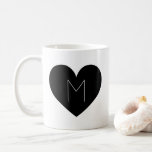Contemporary Black Heart Simple Monogram Mug<br><div class="desc">Modern customisable mug featuring black heart illustration with simple typography monogram. Personalise this mug by adding your own letters. This will be perfect as a gift.</div>