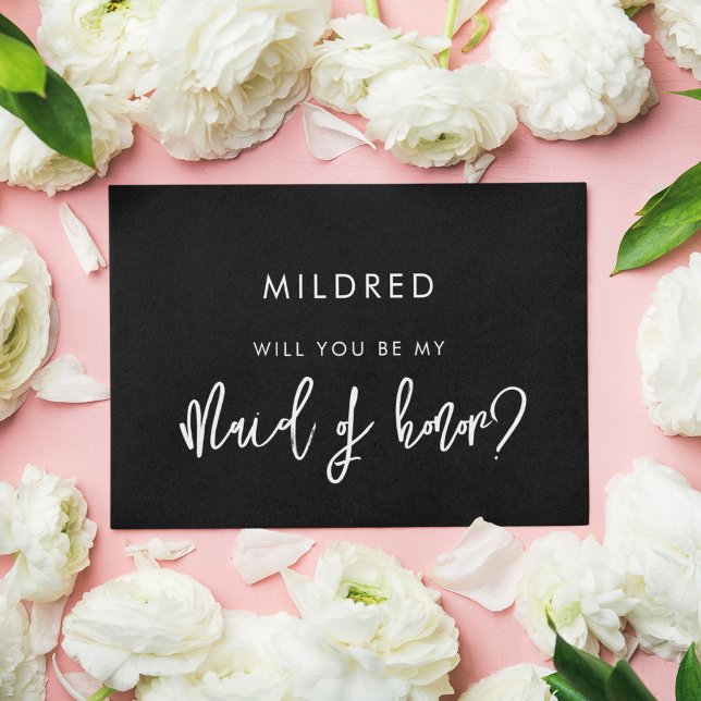 Contemporary black Maid of honour proposal card (Creator Uploaded)