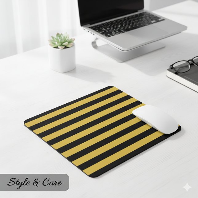 Contemporary Black Metallic Gold Stripe Layout Mouse Mat (Contemporary Black Metallic Gold Stripe Layout Mouse Pad)