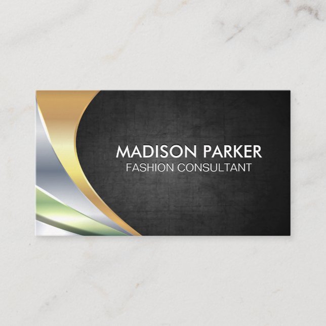Contemporary Black Metallic Layers Business Card (Front)