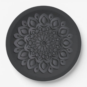 Contemporary Black Paper Cut Mandala Paper Plate