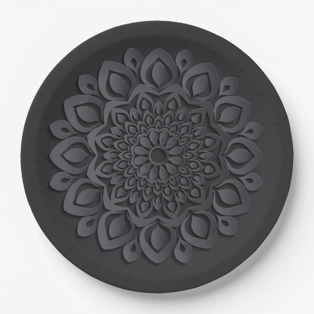Contemporary Black Paper Cut Mandala Paper Plate (Front)