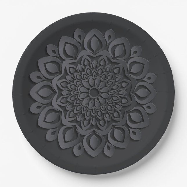Contemporary Black Paper Cut Mandala Plate (Front)