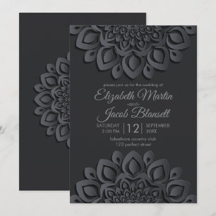 Contemporary Black Paper cut Mandala Wedding Invitation