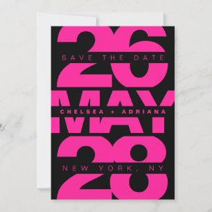 Contemporary Black Pink Bold Typography Wedding Save The Date
