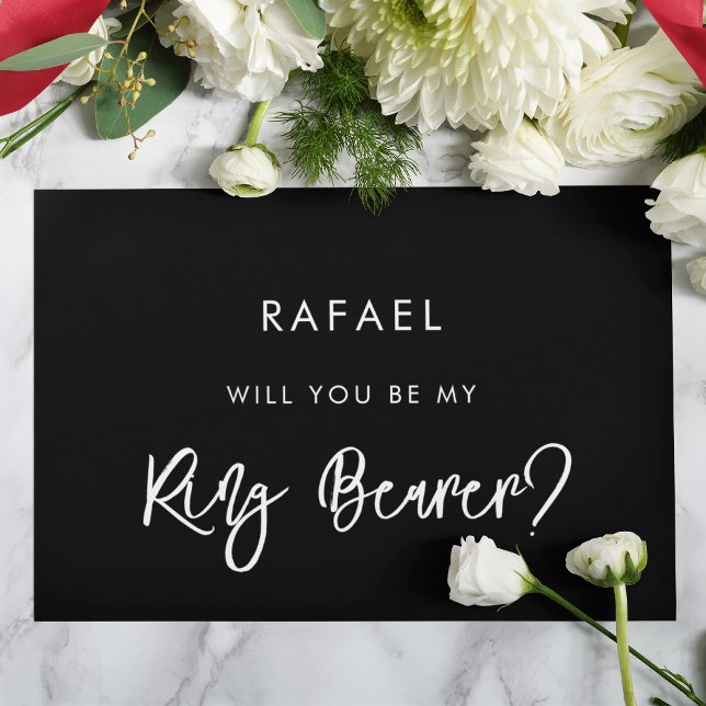Contemporary black Ring Bearer proposal card (Creator Uploaded)