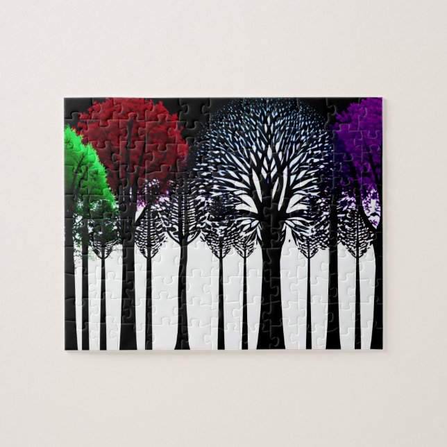 Contemporary Black Silhouette Forest with Colour Jigsaw Puzzle (Horizontal)