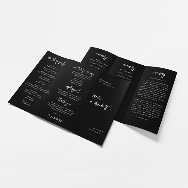 Contemporary Black Trifold Wedding program Flyer (Creator Uploaded)