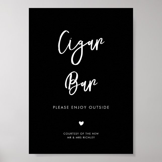 Contemporary black wedding Cigar Bar sign (Front)