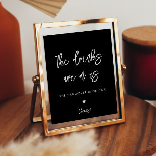 Contemporary black wedding open bar sign