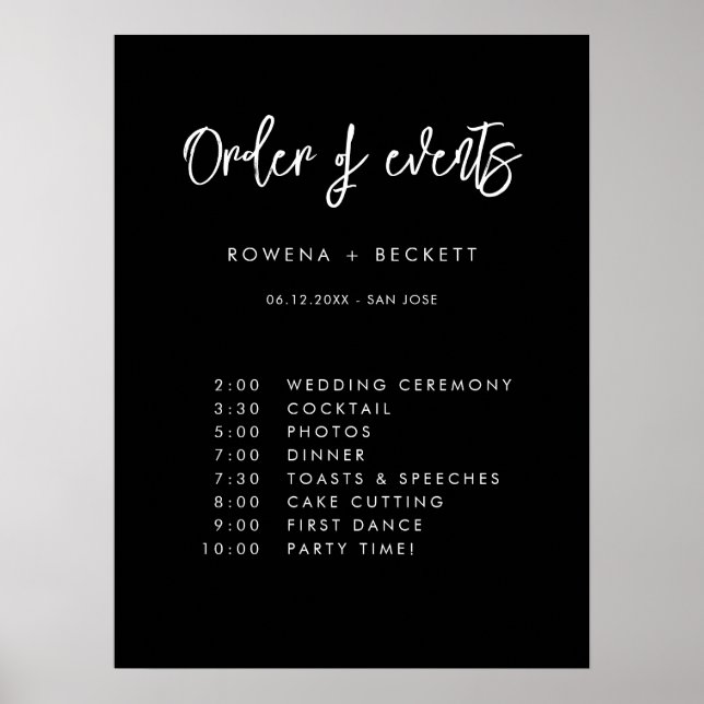 Contemporary black wedding Order of events Poster (Front)