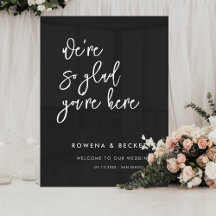 Contemporary black wedding So glad you're here Acrylic Sign