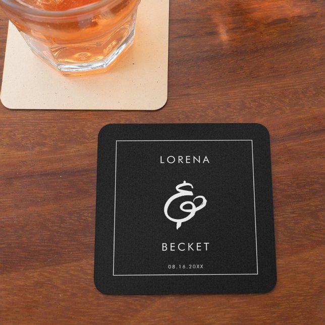Contemporary black wedding square paper coaster (Creator Uploaded)