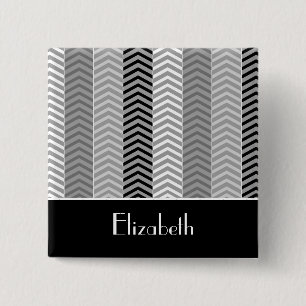 Contemporary Black White Chevron Stripes and Name 15 Cm Square Badge