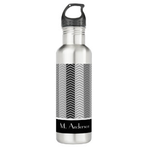 Contemporary Black White Chevron Stripes and Name 710 Ml Water Bottle