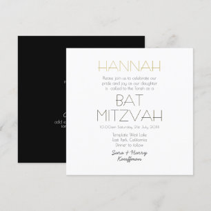 Contemporary Black White Gold BAT MITZVAH Classic Invitation