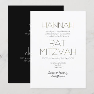 Contemporary Black White Gold BAT MITZVAH Classic Invitation