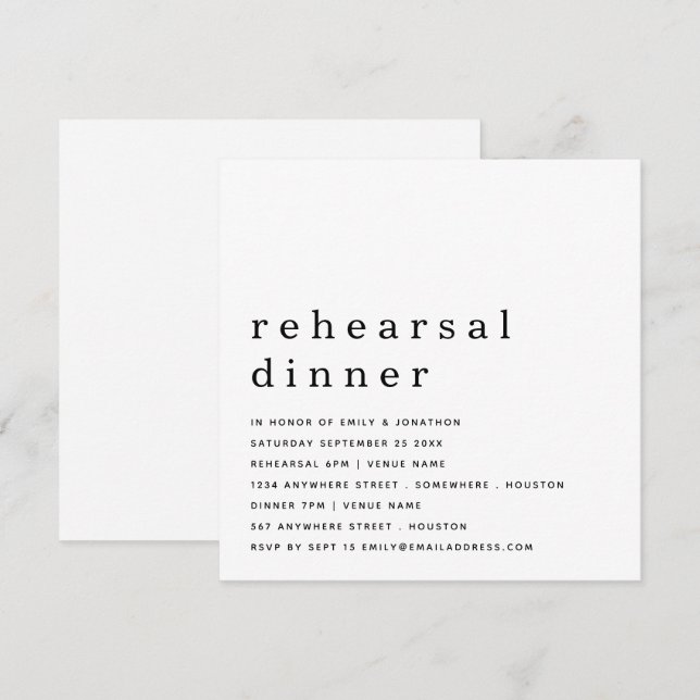 Contemporary Black White Rehearsal Dinner Invitati Invitation (Front/Back)