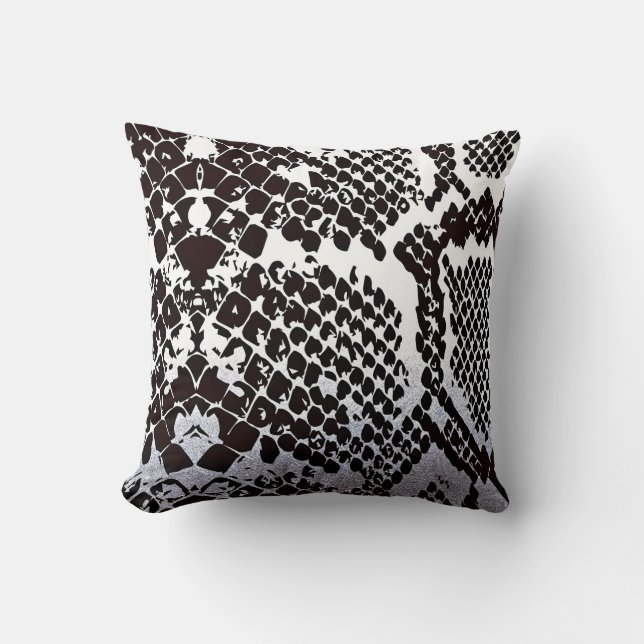 Contemporary Black White Snake Python Skin Cushion (Front)