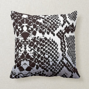 Contemporary Black White Snake Python Skin Cushion
