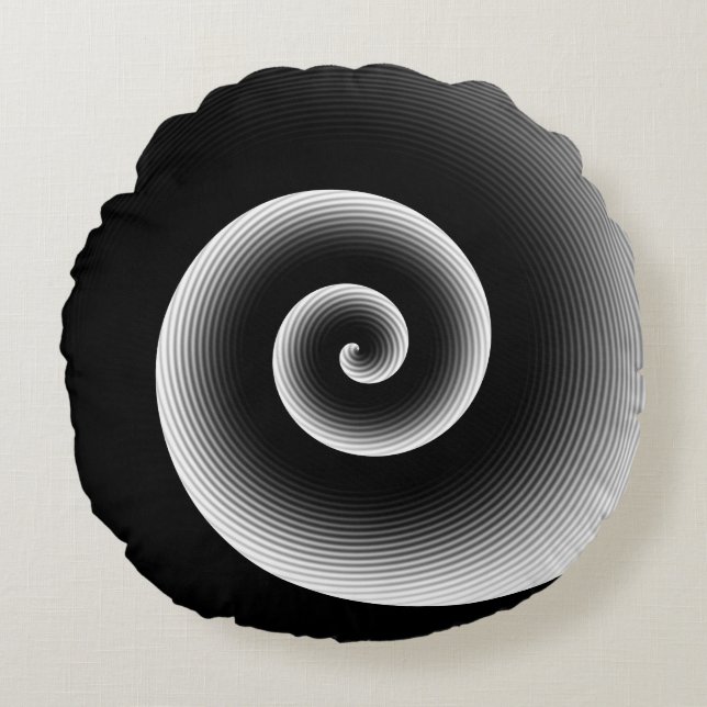 Contemporary Black & White Stylish Artistic Twirl Round Cushion (Front)