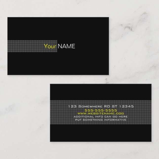 Contemporary Black Yellow White Business Card (Front/Back)