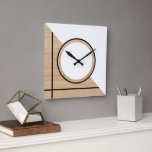 Contemporary Block Circle Stripes On Faux Wooden Square Wall Clock<br><div class="desc">Modern white and black block, circle and lines pattern on a light beige tan coloured faux wooden background. Classic retro chic, elegant yet simple basic design for the artistic home décor fashion designer, popular hip trendsetter, whimsical midcentury style motif lover. Available on original, classy, fun & trendy interior accents &...</div>