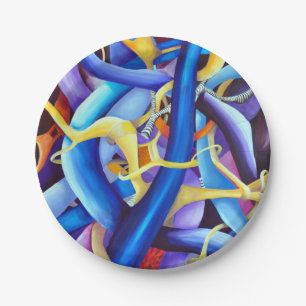 Contemporary Blue Abstract - Depth Illusion Paper Plate