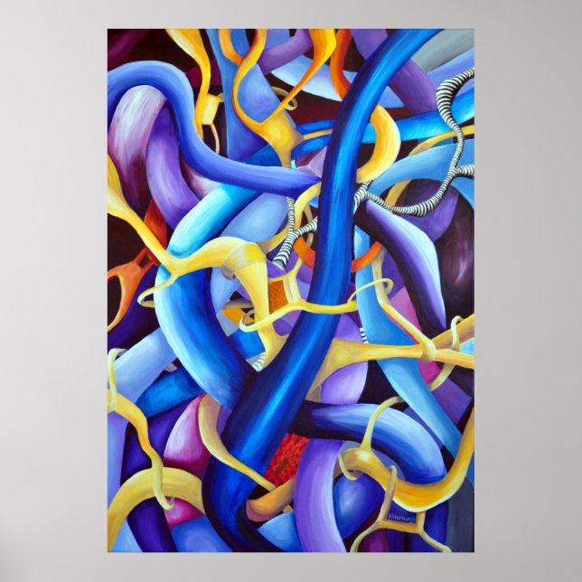 Contemporary Blue Abstract - Depth Illusion Poster (Front)