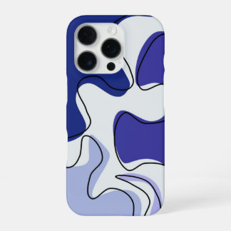 Contemporary Blue and White Fluid Lines Design iPhone 16 Pro Case