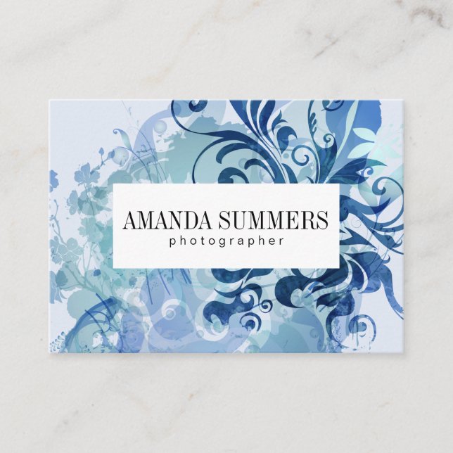 Contemporary Blue Artistic Business Card (Front)