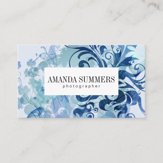 Contemporary Blue Artistic Business Card (Front)