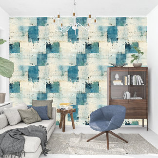 Contemporary blue indigo collage paper texture wallpaper
