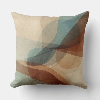 Contemporary Blue Rusty Brown Beige Abstract Print Cushion
