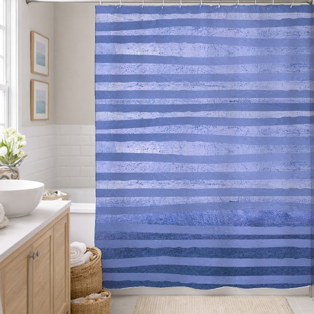 Contemporary Blue Tone Stripes Shower Curtain (Creator Uploaded)